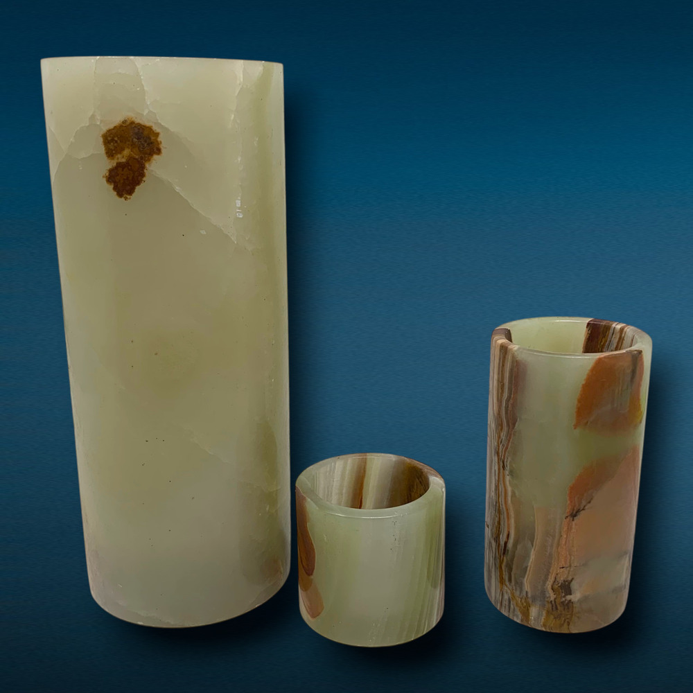 Lot 3 Vintage Natural Banded Onyx Stone Bud Vases Decorative Vessels Mid Century - Picture 3 of 10